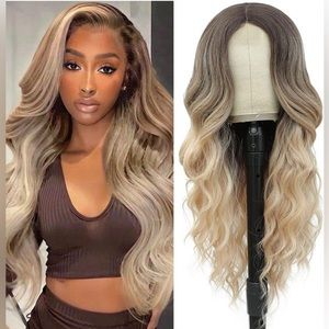 - Human hair blend dirty blonde lace front wig